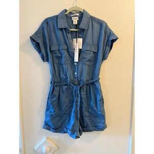 Nicole Miller NY Blue LyoCell Blend Romper Short Sleeve Button Up Size 2 - NEW